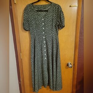 Green floral, fit-N-flare,midi dress